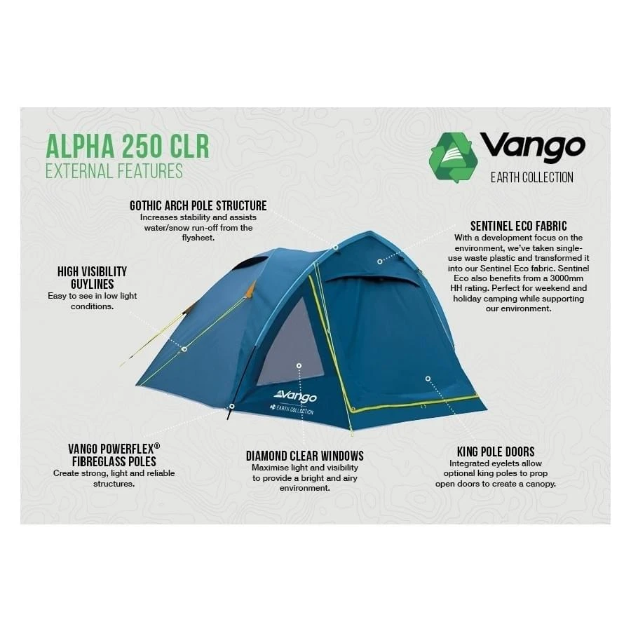 Vango Alpha 250 CLR / 2 Persoons Tent Blauw 4 Vango Alpha 250 CLR / 2 Persoons Tent Blauw - Afbeelding 2