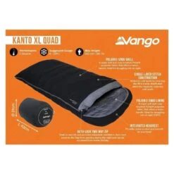 Vango Kanto XL Quad Deken Slaapzak Synthetisch Zwart -Outdoor Camping Winkel 96988 vango kanto xl quad flare slaapzak